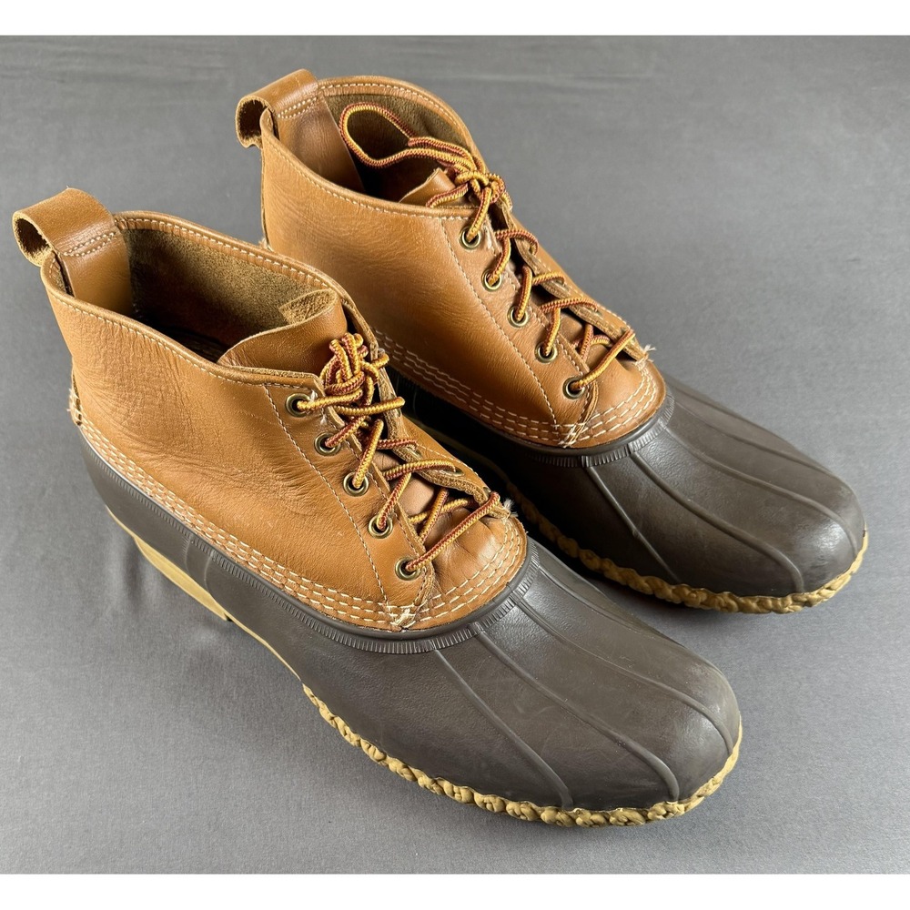 L.L.Bean Bean Boots Mens 14 Narrow Brown Leather Duck Boots Made In Maine USA